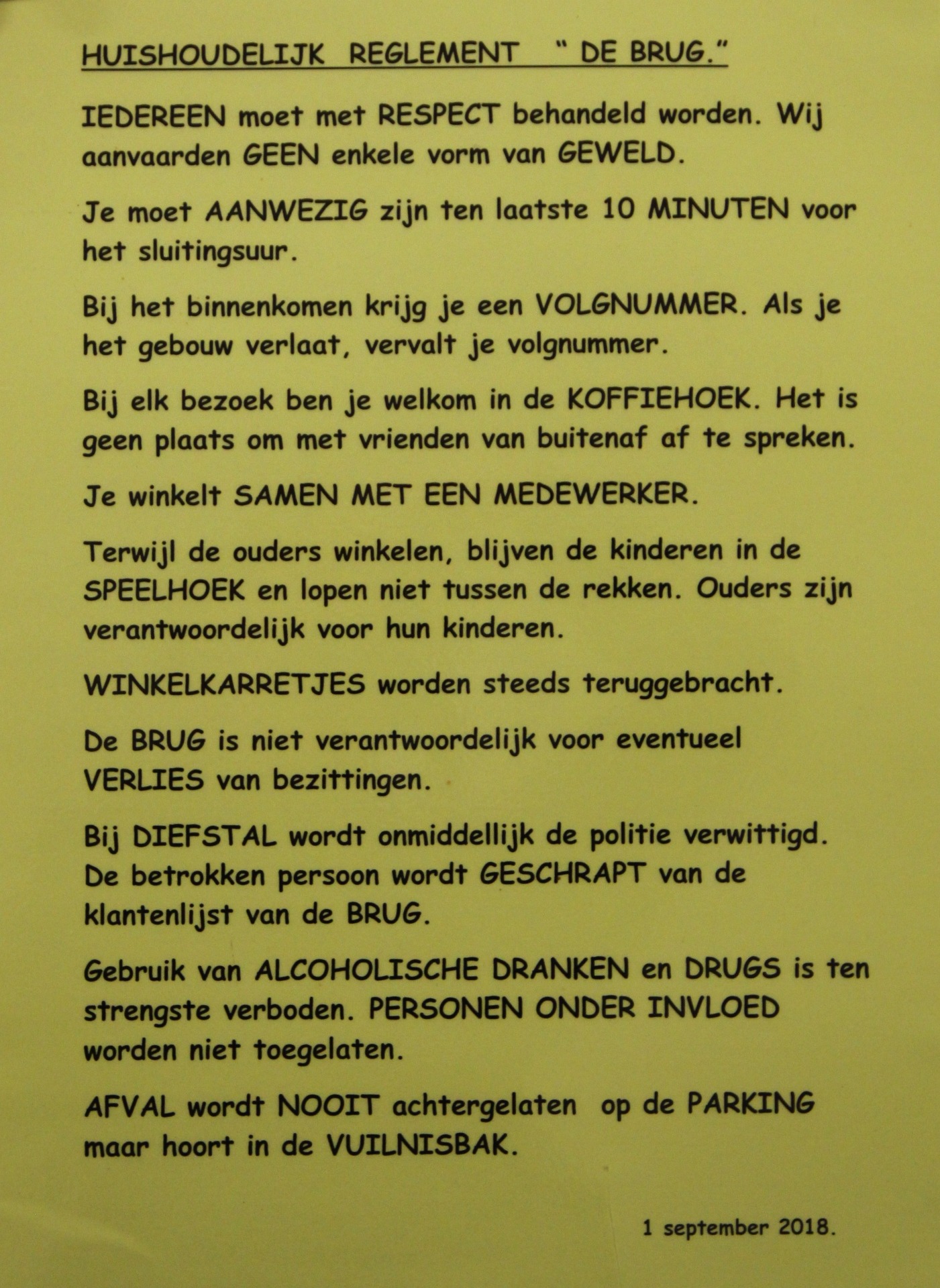 Huishoudelijk regelement van 'De Brug'